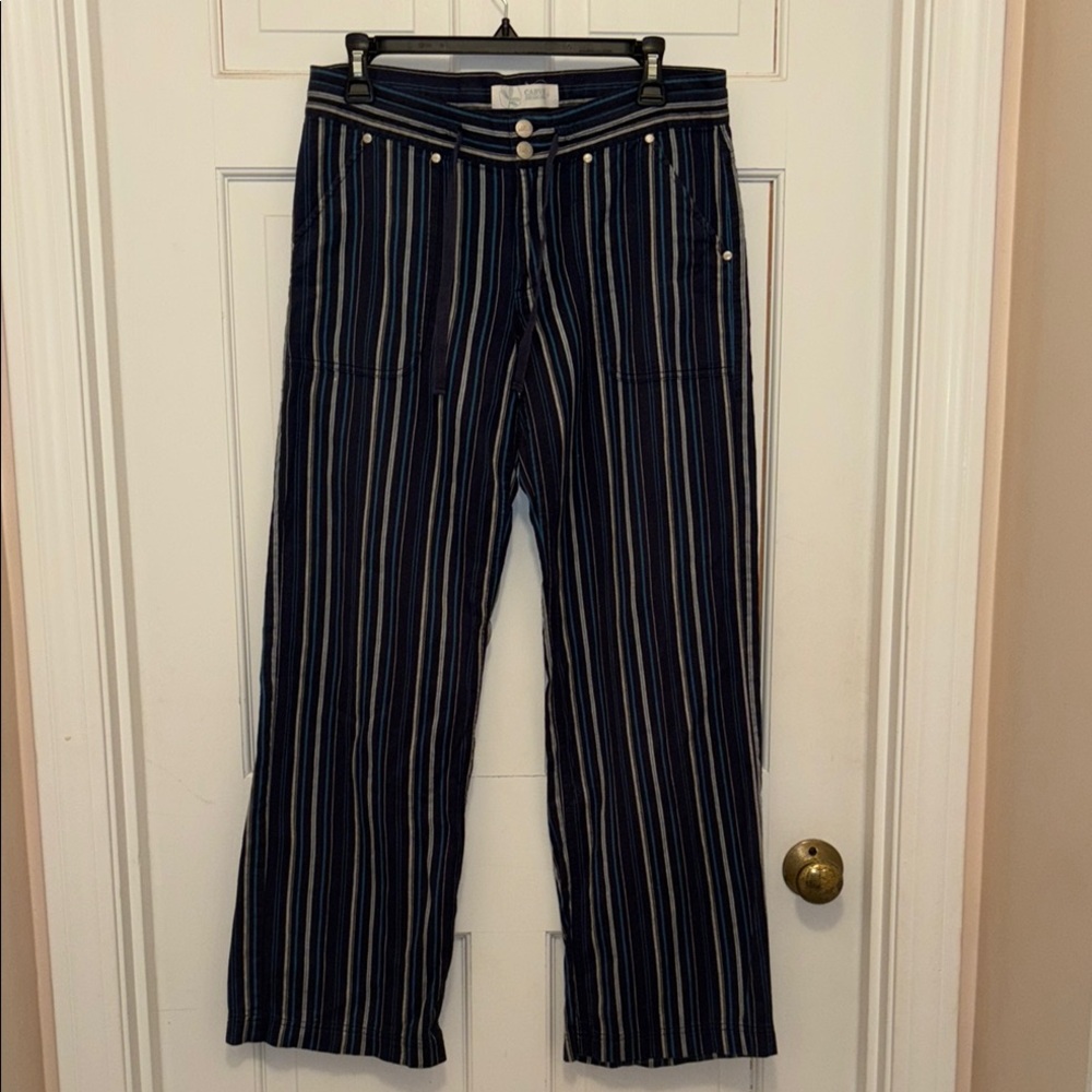 Carve Designs Navy Striped Wide Leg Pants